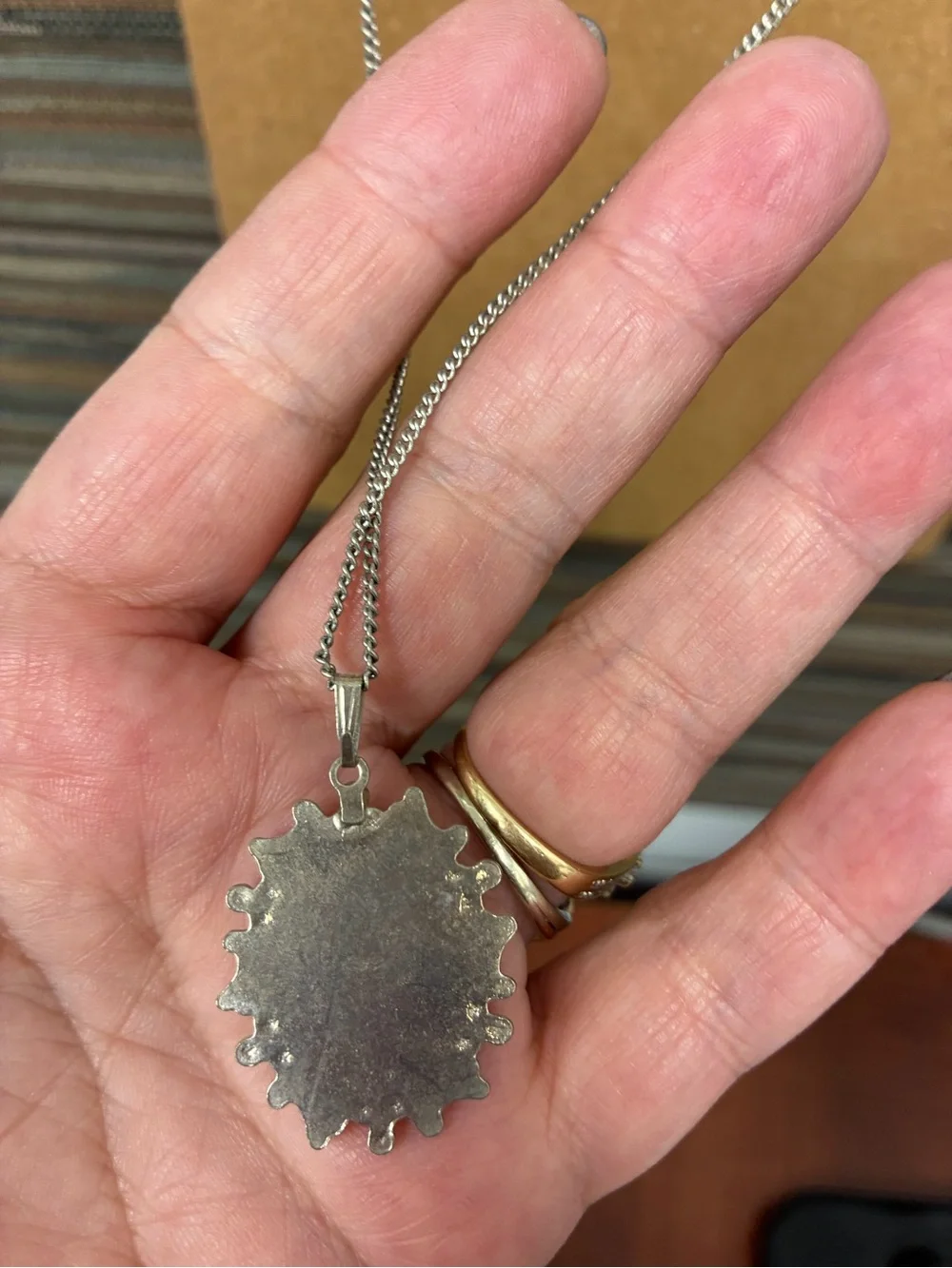 Old Silver White and Yellow Floral Pendant Necklace